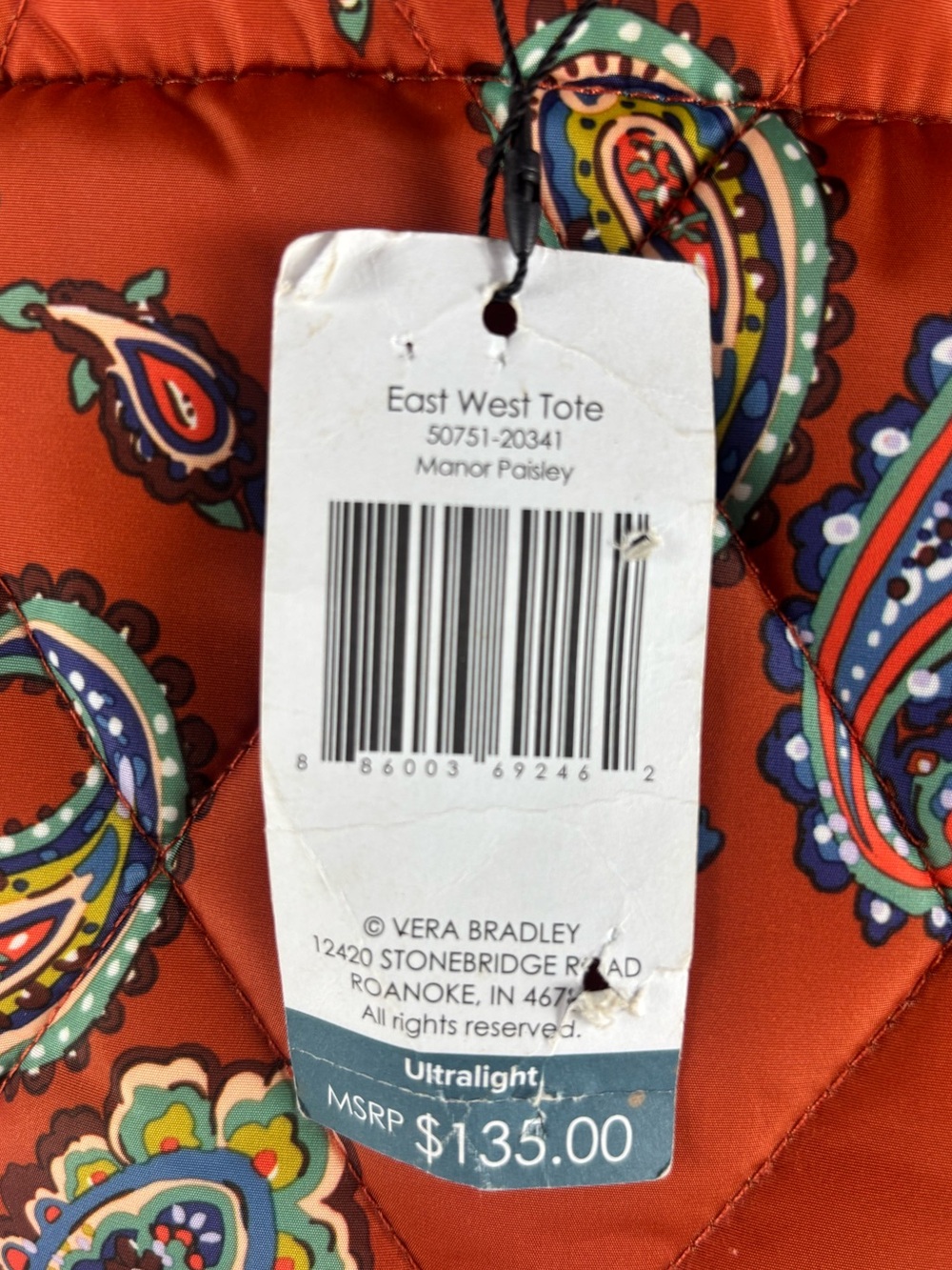 Vera Bradley Quilted “East to West Tote” Manor Paisley - Picture 3 of 4